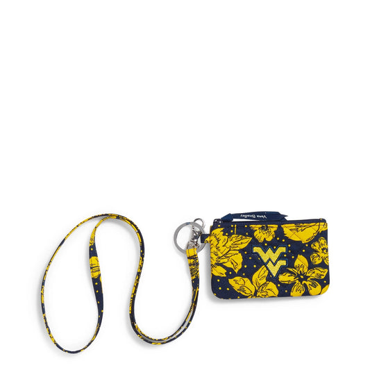 Collegiate Zip ID Lanyard-Navy/Gold Rain Garden with West Virginia University Logo-Image 2-Vera Bradley