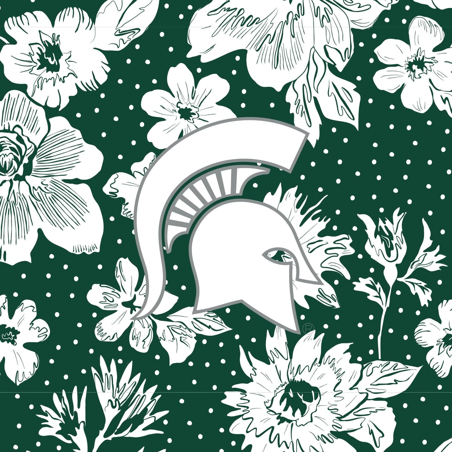 Collegiate Plush XL Throw Blanket-Dark Green/White Rain Garden with Michigan State University Logo-Image 3-Vera Bradley
