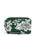 Collegiate RFID All in One Crossbody Bag-Dark Green/White Rain Garden with Michigan State University Logo-Image 1-Vera Bradley