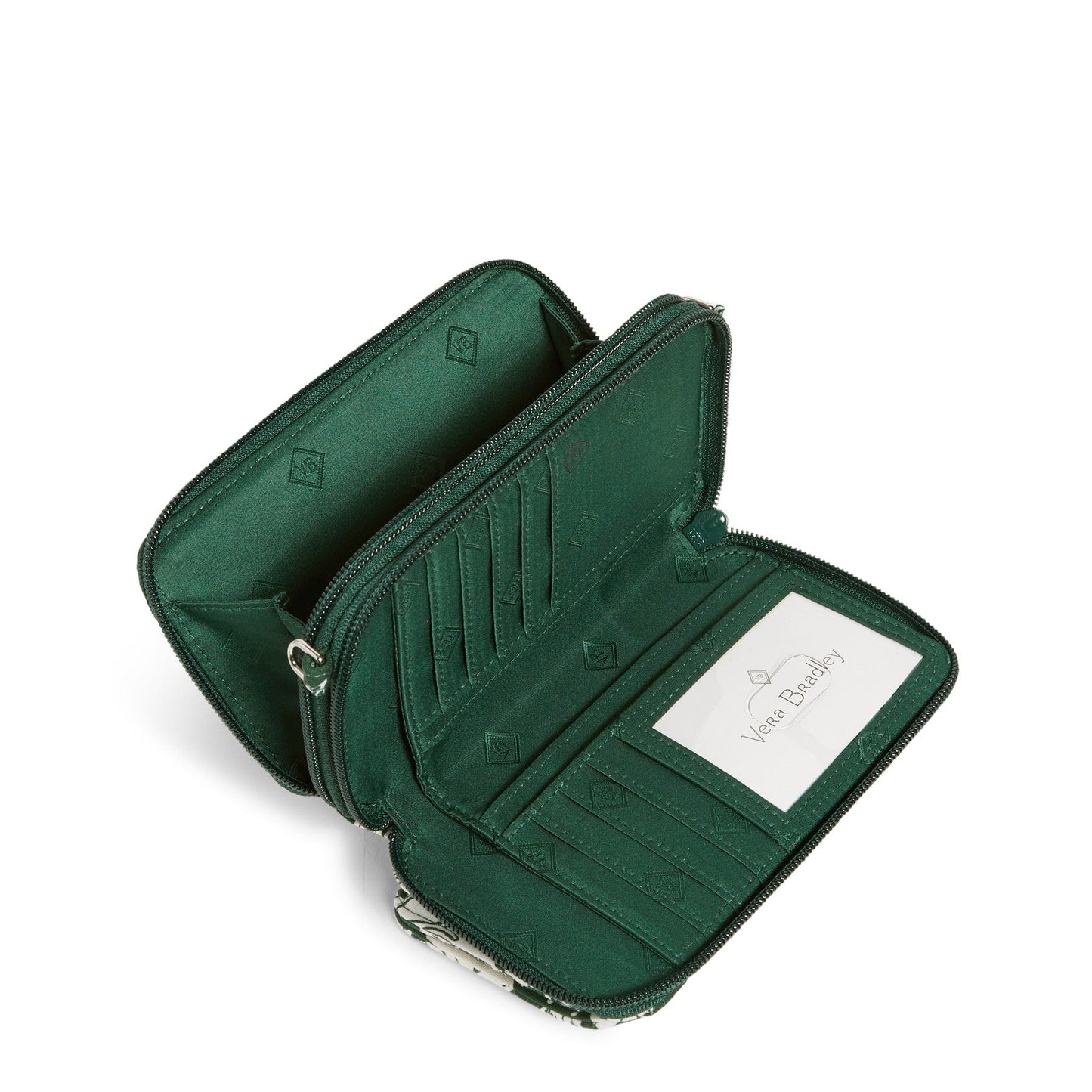 Collegiate RFID All in One Crossbody Bag-Dark Green/White Rain Garden with Michigan State University Logo-Image 3-Vera Bradley
