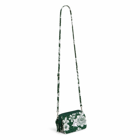 Collegiate RFID All in One Crossbody Bag-Dark Green/White Rain Garden with Michigan State University Logo-Image 2-Vera Bradley