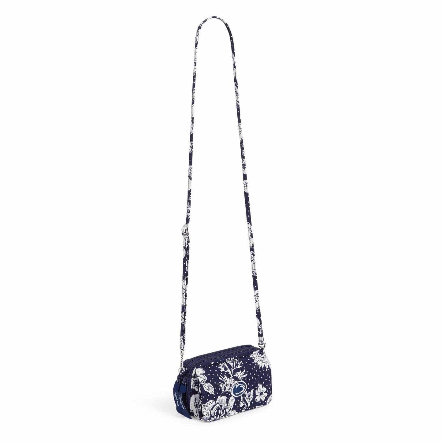 Collegiate RFID All in One Crossbody Bag-Navy/White Rain Garden with Penn State University Logo-Image 2-Vera Bradley