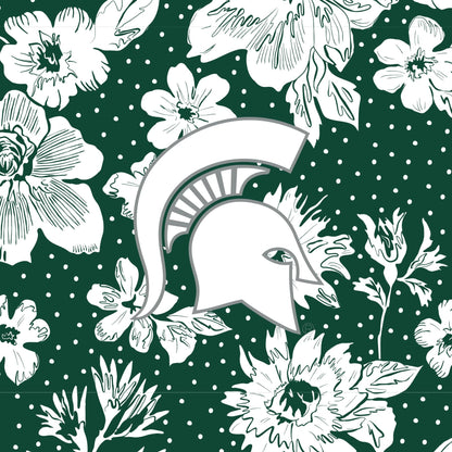 Collegiate Plush XL Throw Blanket-Dark Green/White Rain Garden with Michigan State University Logo-Image 3-Vera Bradley