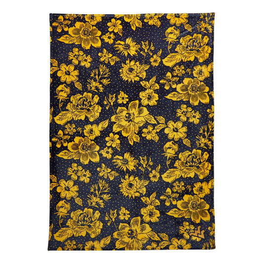 Collegiate Plush XL Throw Blanket-Navy/Gold Rain Garden with West Virginia University Logo-Image 2-Vera Bradley