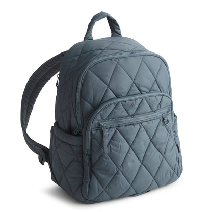 Quilted gray backpack on a white background
