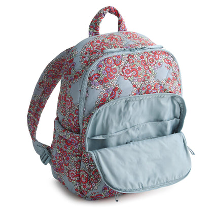 Floral patterned backpack on a white background
