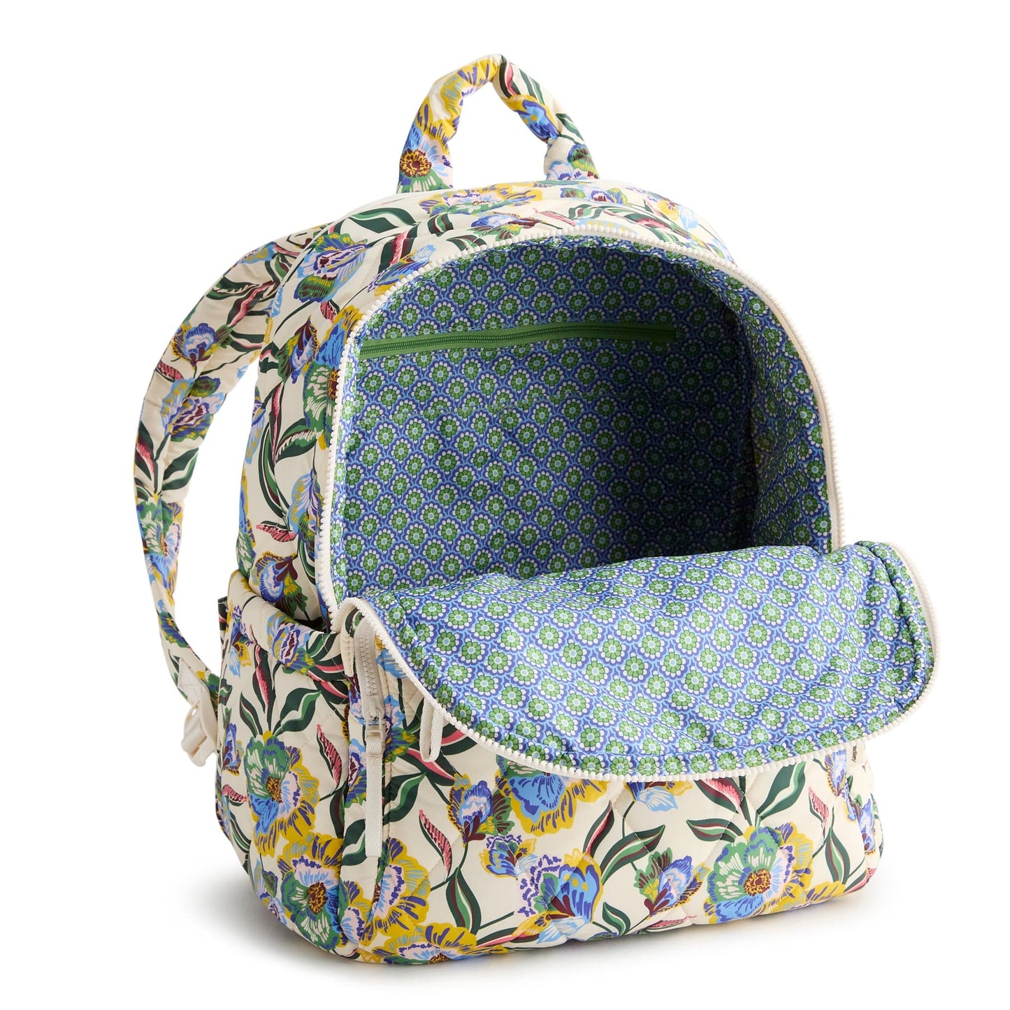 Floral-patterned pet carrier backpack on a white background
